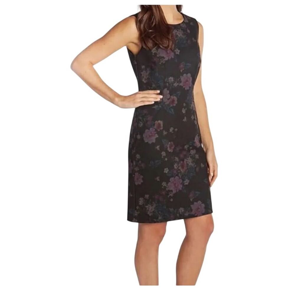Mario Serrani Italy Black Floral Sleeveless Shift Dress Size Large